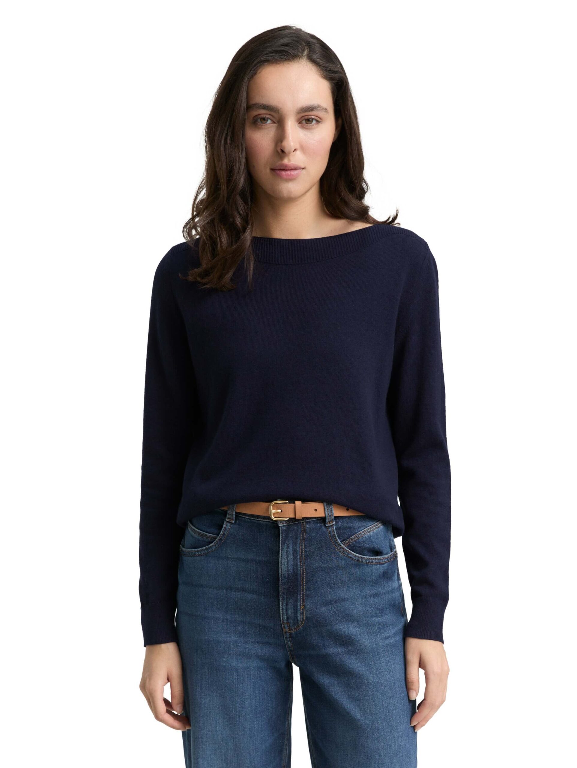 knit pullover with boatneck