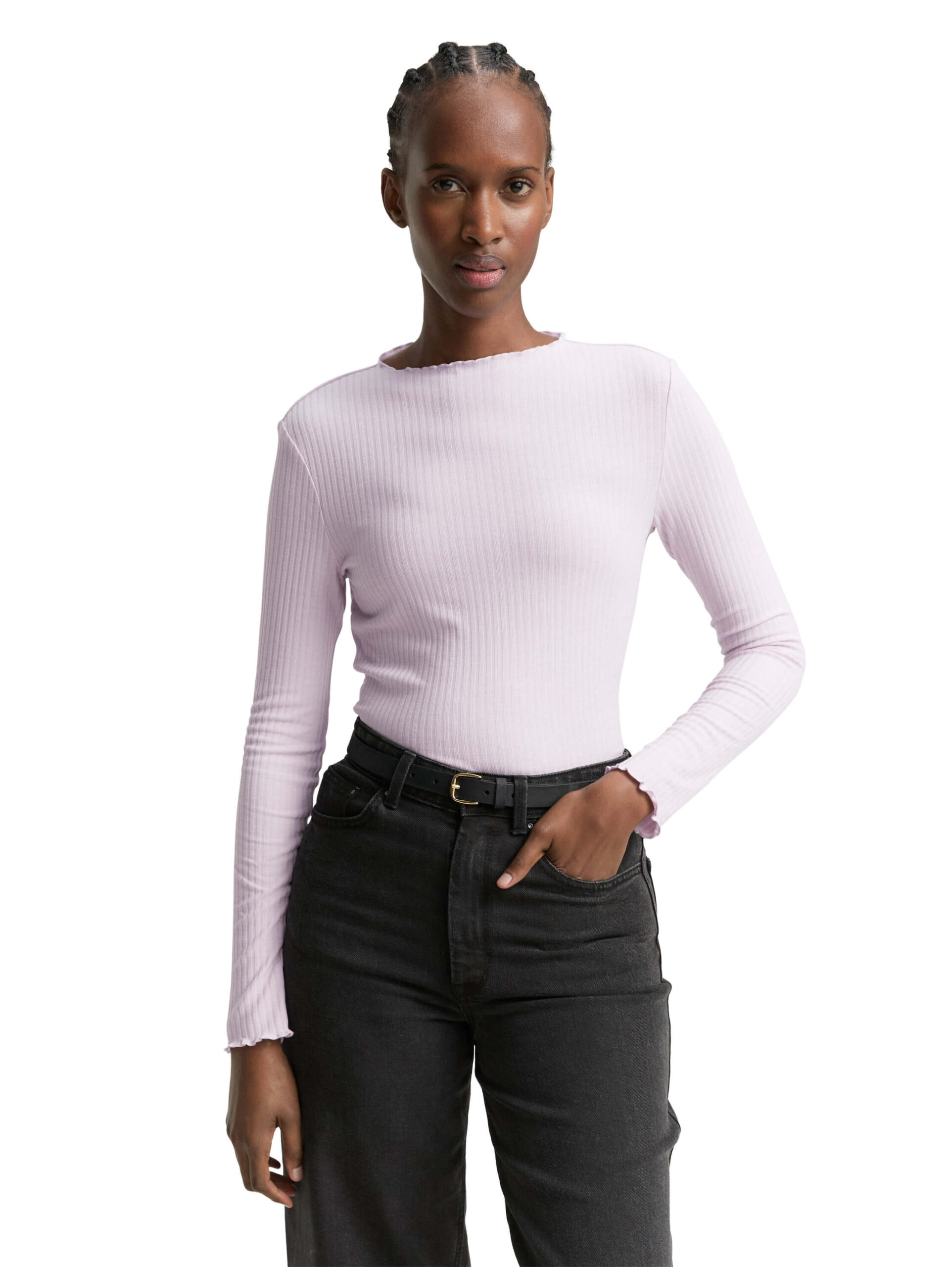rib T-shirt with frill edge