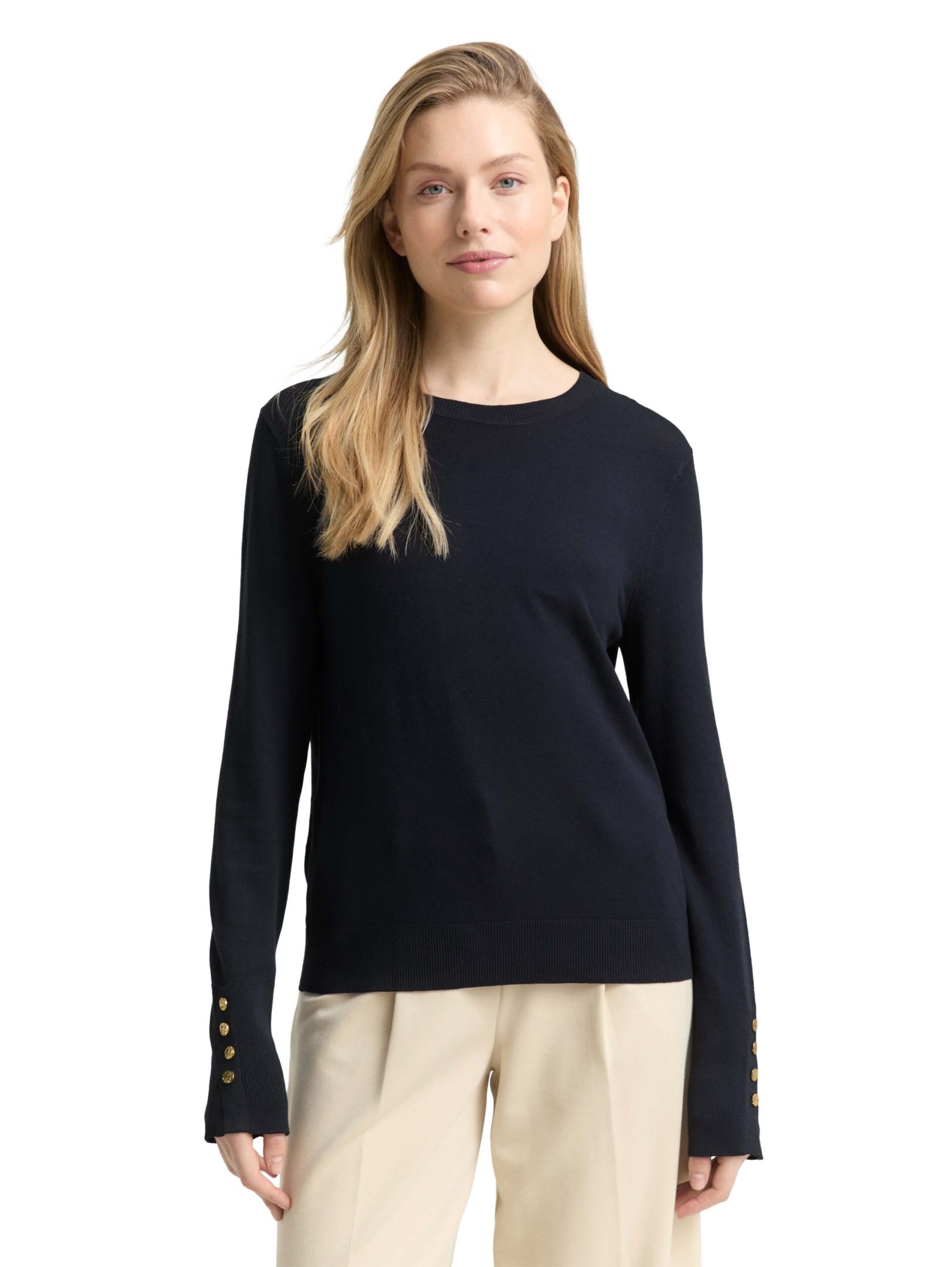 knit crew-neck with button detail
