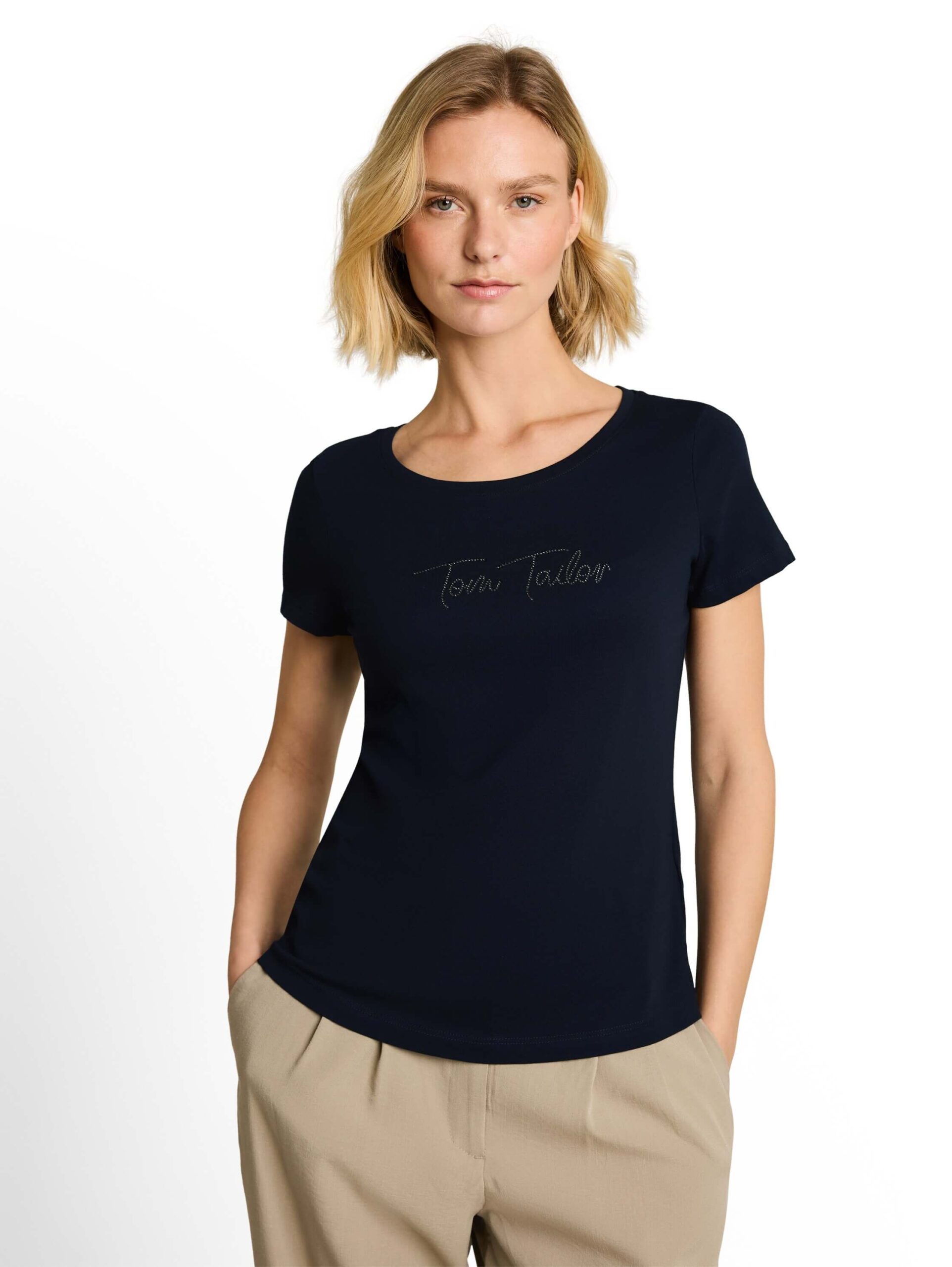 T-Shirt with logo rhinestones