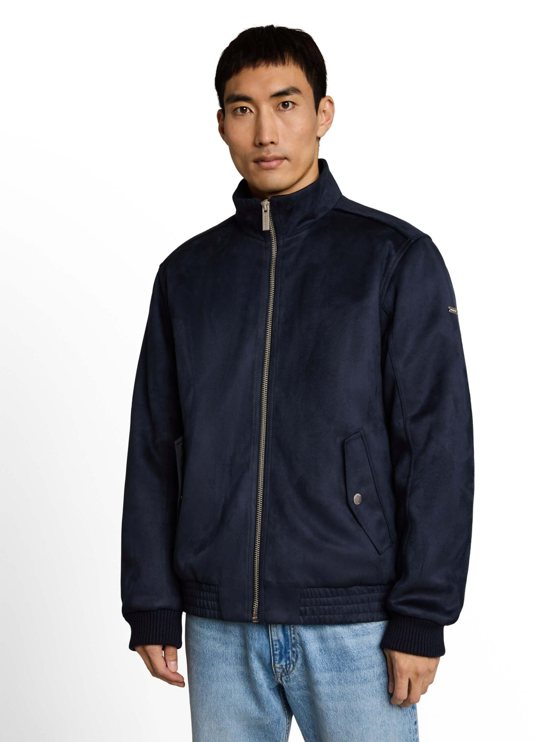 stand-up faux suede leather blouson
