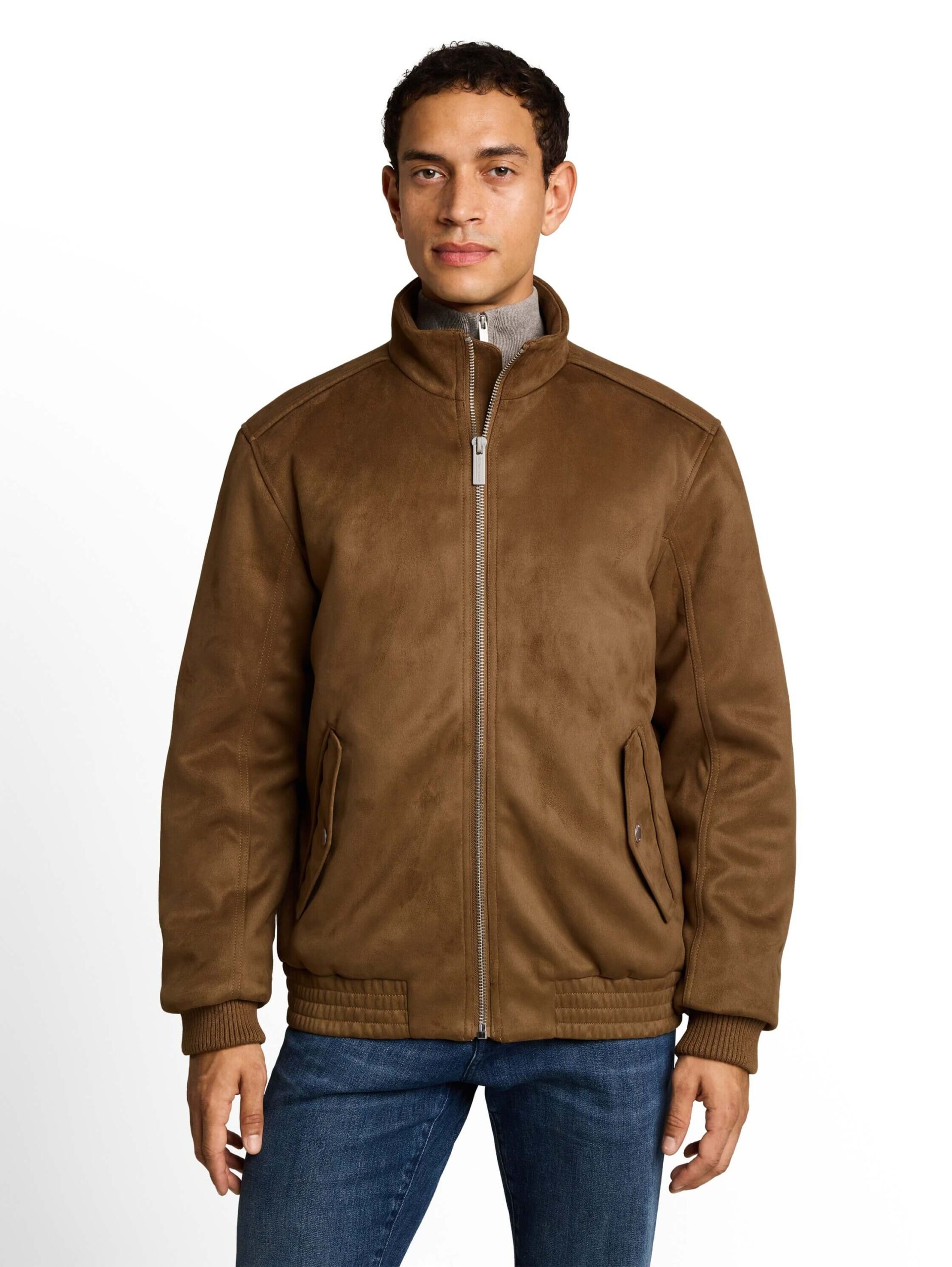 stand-up faux suede leather blouson