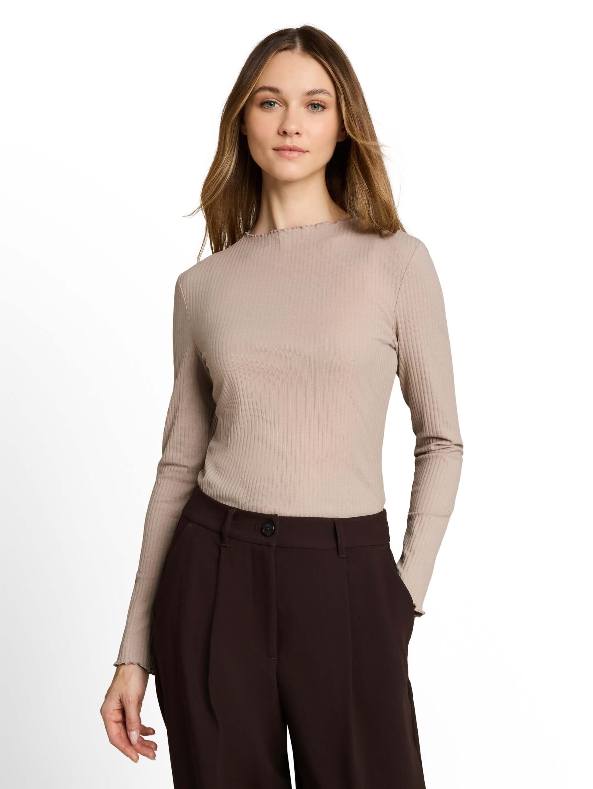 rib T-shirt with frill edge