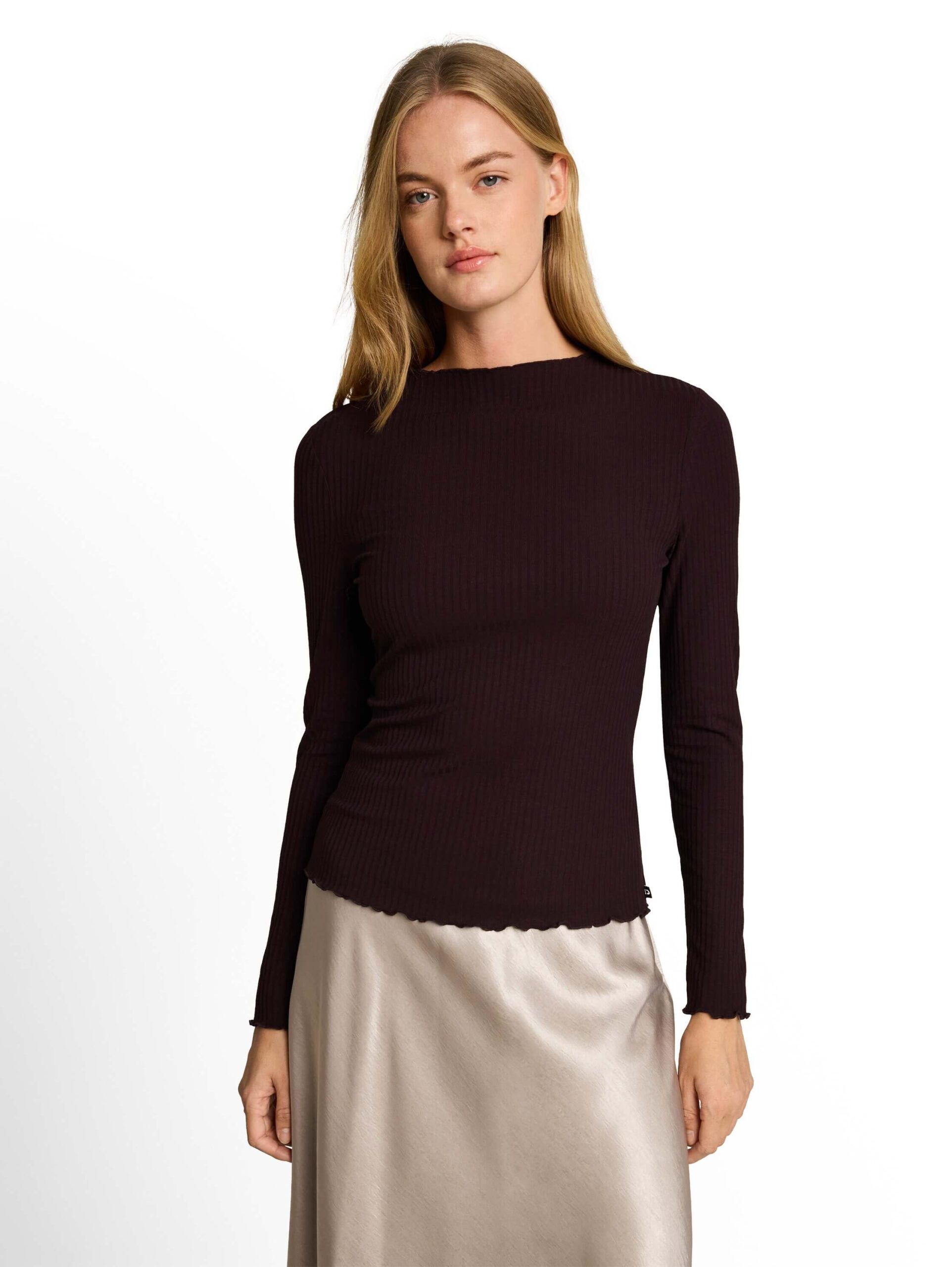 rib T-shirt with frill edge